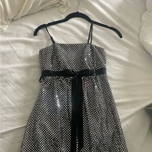 Elegant Silver Sequin Dress with Black Accents